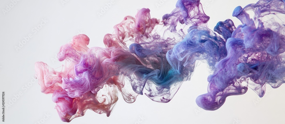 Aufkleber Colorful ink drop creating abstract motion patterns in water showcasing vibrant clouds of violet and pink against a white background