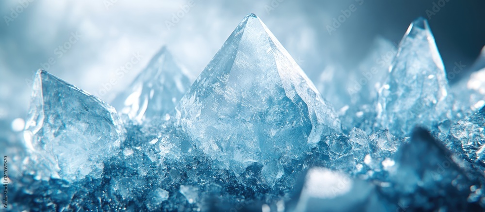 Aufkleber abstract crystal ice texture featuring sharp peaks reflecting light in a cold blue tone, evoking a s