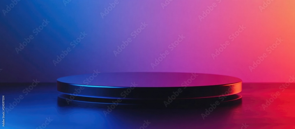  circular platform on colorful gradient background with ample space for text or design elements in a 
