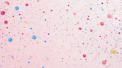 A lively and colorful background with various confetti-like dots in multiple colors scattered across a pink backdrop, creating a festive and cheerful atmosphere.