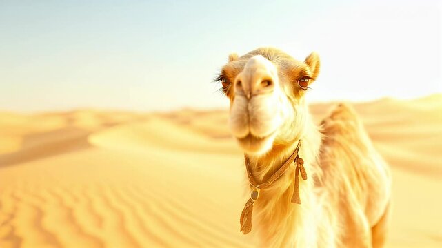 Curious Camel in the Desert Dunes