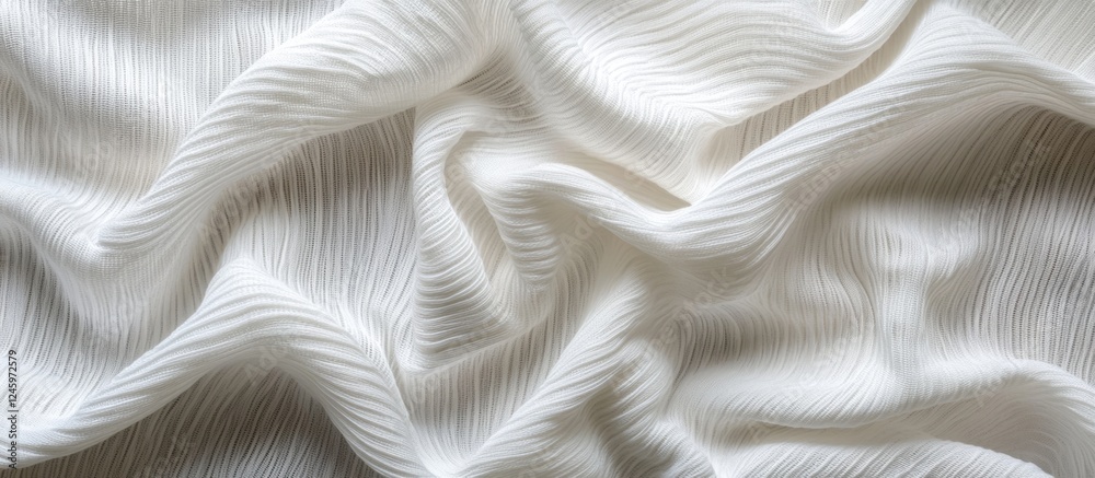Aufkleber Crumpled white cotton fabric texture with soft waves and elegant folds for background use in design and textile projects