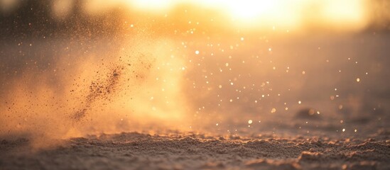 Dust particles illuminated by warm sunlight creating a dreamy atmosphere in a natural outdoor setting.