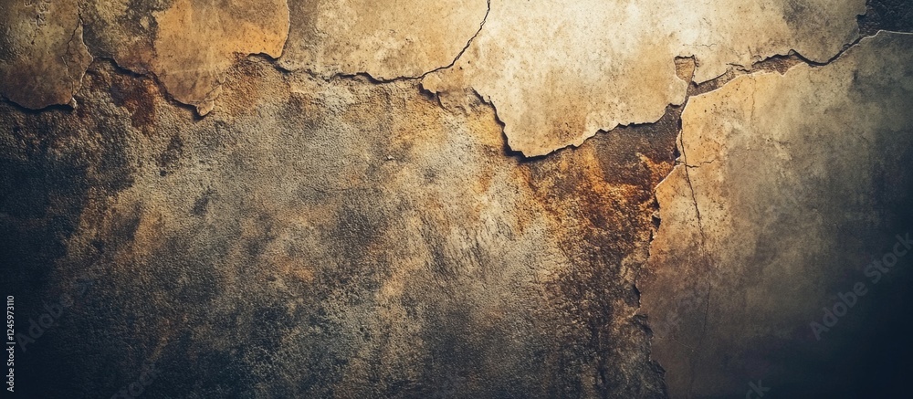 Poster Textured concrete wall surface with cracks and weathering for design and background use.