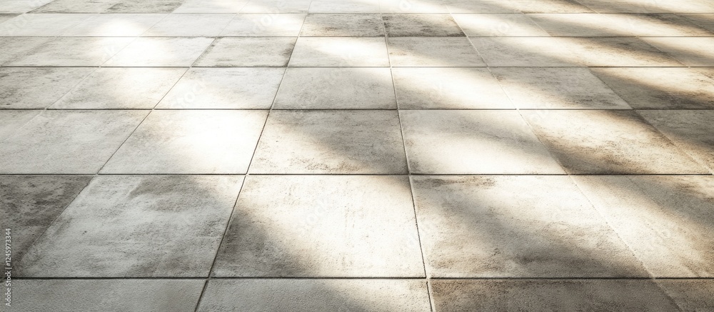 Poster Concrete floor with striped squares and soft shadows creating a textured background for design and architectural projects.