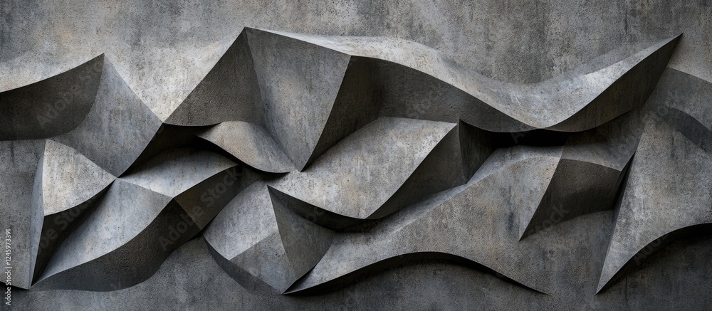 Poster Textured concrete surface with abstract geometric shapes in shades of gray creating a modern artistic effect suitable for various design projects.