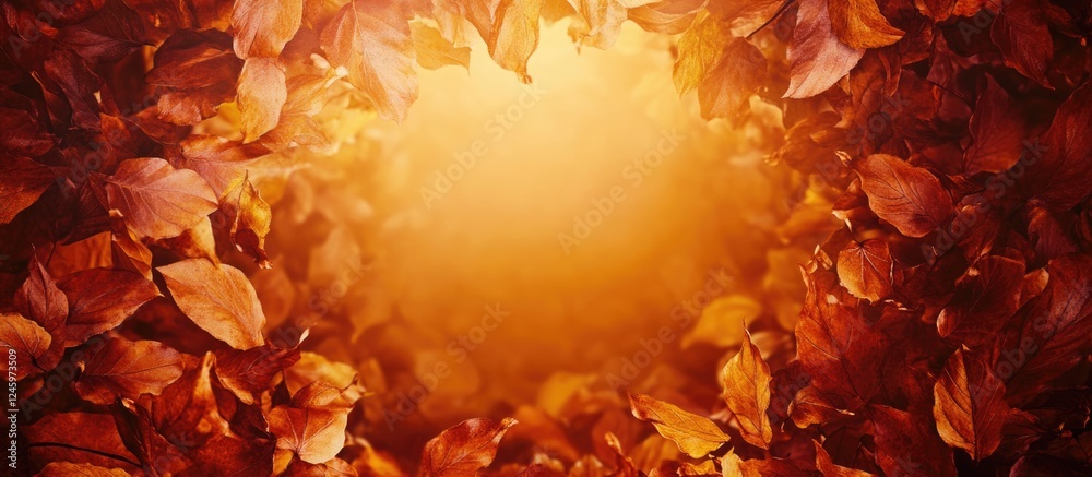 Aufkleber autumn leaves frame with vibrant dry foliage creating a warm background with copy space for seasonal