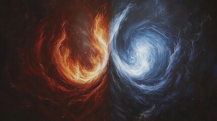 Cosmic Flames in Duality of Fire and Ice in Abstract Space Scene