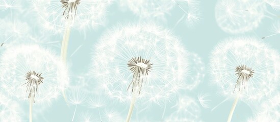 Dandelion flower seamless pattern on a soft pastel blue background ideal for wallpapers and textile designs.