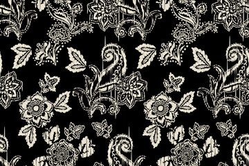 Ikat floral paisley embroidery seamless pattern on background. Ikat ethnic flower oriental pattern traditional. Aztec style abstract vector illustration. design for ikat floral fashion fabric,clothing