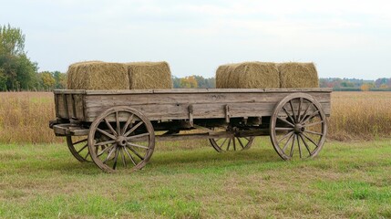 Antique Wooden Hay Wagon in a Golden Field