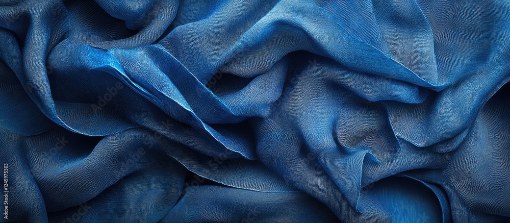 Poster cyan blue fabric waves abstract texture showcasing smooth textile in saturated hues symbolizing tran