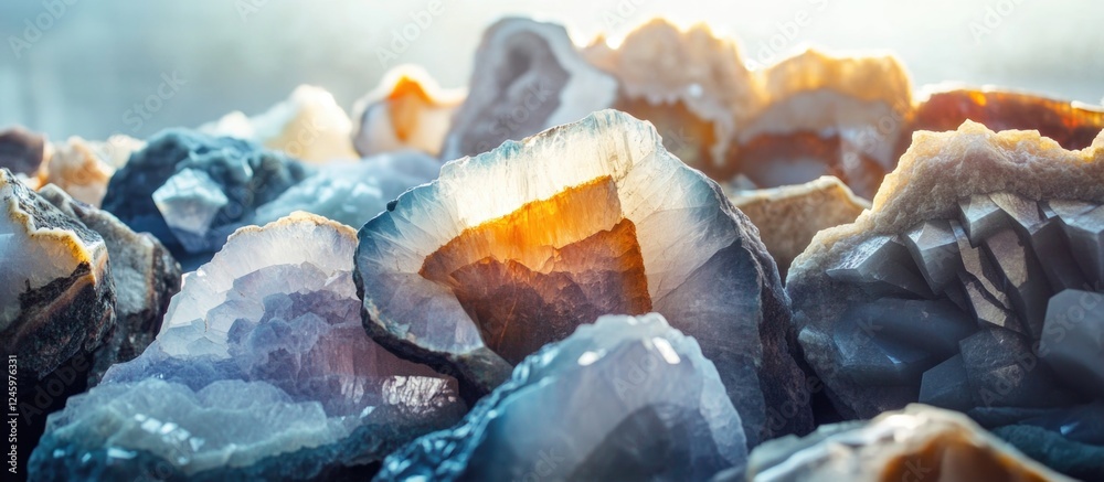Wall mural texture of colorful rocks with natural sunlight highlighting their details and soft focus background