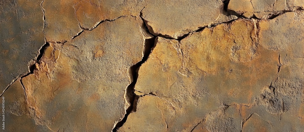 Poster cracked concrete wall texture with earthy tones for use in background design and architectural appli
