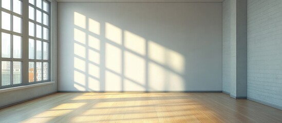 Bright and airy empty room interior with natural light and wooden flooring ideal for showcasing design concepts and text space.