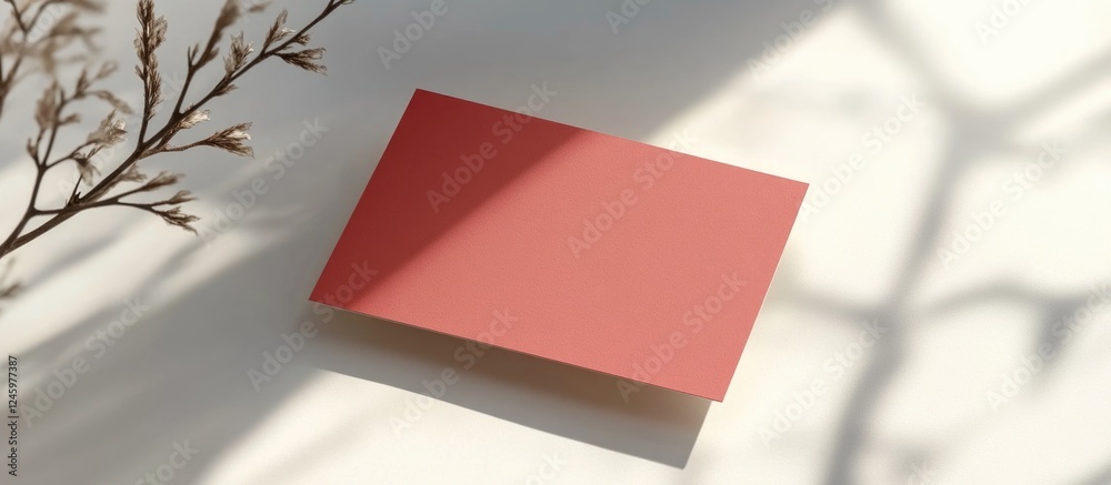 Poster blank textured business card in cherry color isolated on white background, standard us size 3.5 x 2 