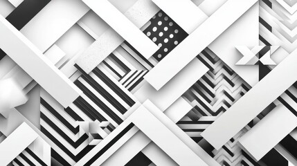 Abstract Black and White Geometric Shapes and Patterns Composition