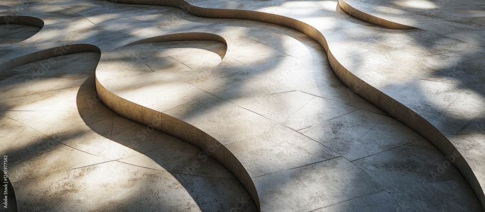 Aufkleber curved abstract patterns on modern cement floor showcasing artistic design and texture in a contempo