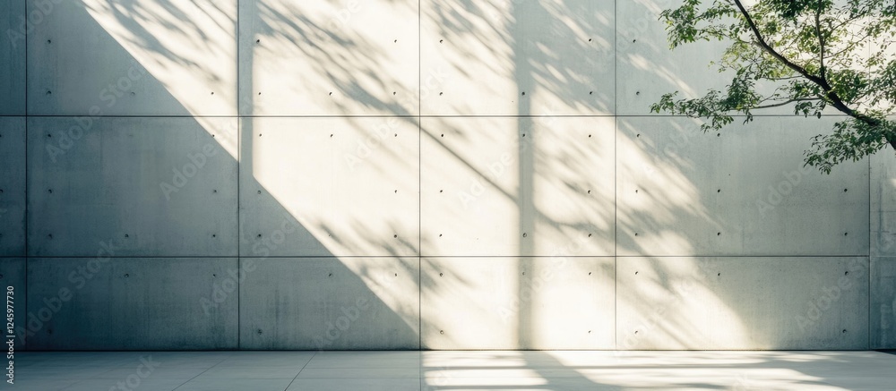 Poster minimalist concrete wall with architectural details and natural light shadows in a modern veranda se