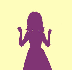 ガッツポーズする女性　ファイト　影絵
