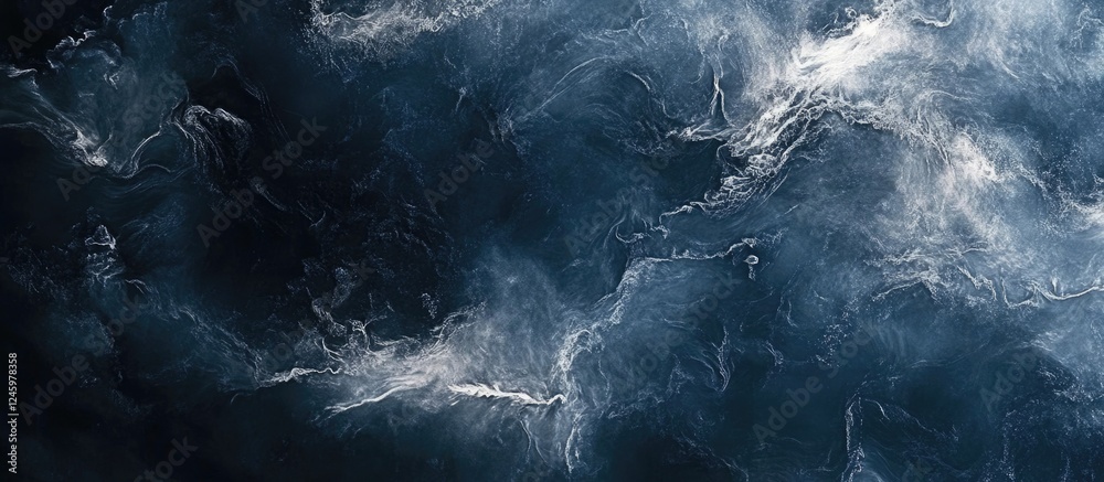 Poster dark ocean water texture close-up with swirling patterns ideal for backgrounds or design with ample 