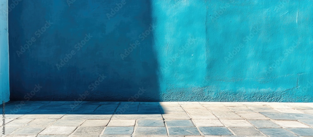Aufkleber bright studio wall showcasing light and dark blue hues with an expansive empty space ideal for text 