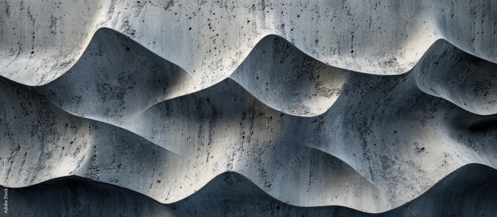 Poster Textured concrete wall with wavy patterns showcasing depth and contrast for modern architectural backgrounds and design concepts.