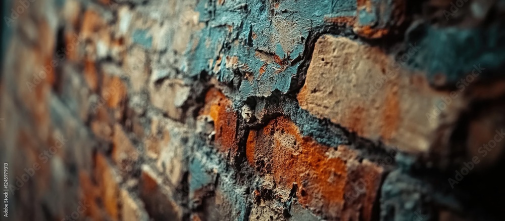 Poster aged brick wall texture with a creative abstract design showcasing vibrant colors and weathered surf