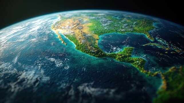 Earth's North America, space view, clouds, geography, education