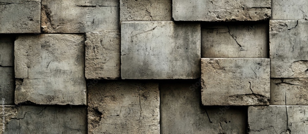 Aufkleber textured concrete wall with an intricate layout of cement blocks exhibiting depth and natural aging 