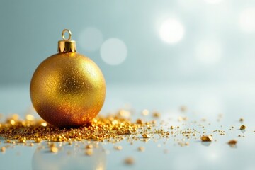 Gold glitter confetti scattered on a frosted glass background, modern ornament, luxury decoration