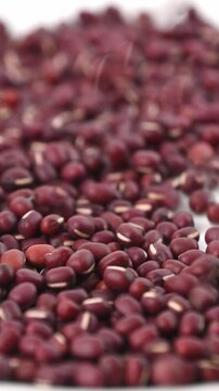 Vigna angularis, the adzuki bean, azuki bean, aduki bean, red bean, red mung bean. a legume for culinary. Plant-based protein source. Vegan food. Whole food.