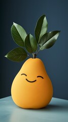 Happy pear vase, leaves, dark background, home decor