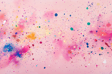 Obraz premium Vibrant paint splatters in various colors, including pink, yellow, blue, and orange, creating a dynamic, abstract, and colorful design that expresses artistic creativity and energy.