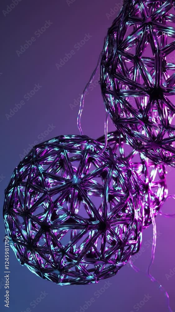Poster A close-up of a complex molecular structure with textured spherical nodes connected by organic strands.