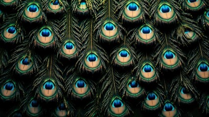 Obraz premium A close up of a peacock's feathers with blue eyes