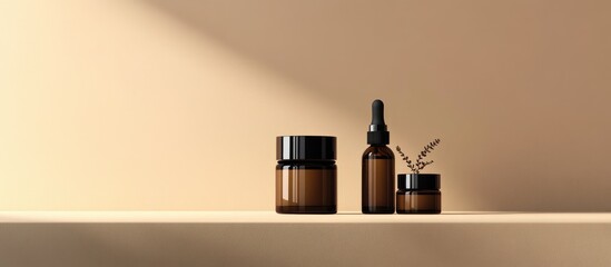 Skincare Product Display on Neutral Background for E-Commerce Marketing with Copy Space for Text and Branding Opportunities