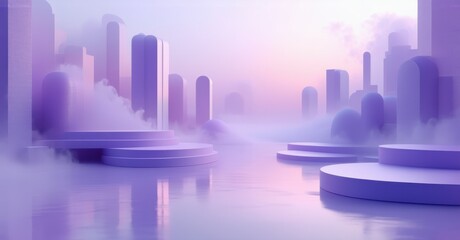 Fototapeta premium Soft lavender haze blending between dusty rose and periwinkle, illuminated with a dreamy glow. Geometric rendering enhances the serene ambiance, offering a calming visual