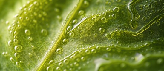 Fresh abstract fern leaf texture with water droplets creating a natural background for design, wallpaper, or botanical themes.