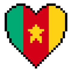 Obraz premium Cameroon flag with heart shape in pixel art style