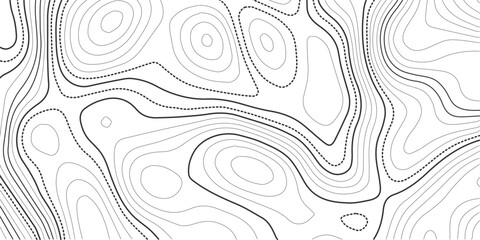 The stylized height of the topographic map contour in lines and contours. Black on gray. The concept of a conditional geography scheme and the terrain path. Wide Size. Vector illustration.
