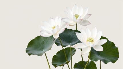 Fototapeta premium White lotus flowers, serene background, peaceful scene, perfect for meditation or spa
