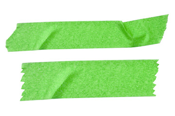 Green adhesive tape isolated on transparent background. scotch tape. torn masking tape sticker....