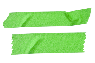 Green adhesive tape isolated on transparent background. scotch tape. torn masking tape sticker. Ripped piece tape. Mockup, template for labels, text, message. realistic design elements, PNG, Cutout