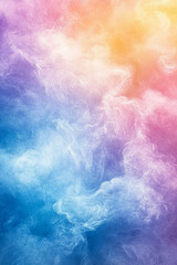 Soft pastel gradient clouds of pink, purple, orange, and blue, creating an ethereal, dreamy atmosphere, symbolizing serenity, creativity, and beauty.