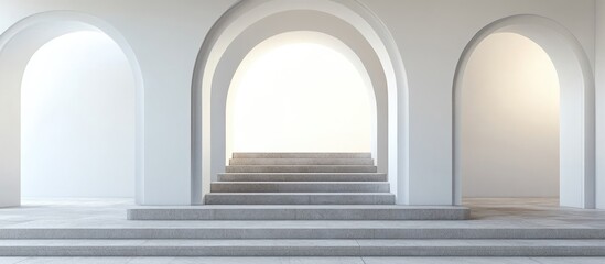 Fototapeta premium Arched Ceiling Entrance with Stone Steps and Ample Copy Space for Text in a Minimalist Interior Setting