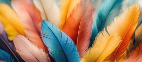 Vibrant colorful feathers background texture for creative design and artistic projects