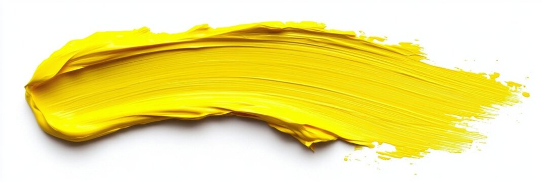 Yellow paint stroke, white background, texture, design element