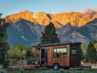 Tiny Home Serenity: Mountain Vista Retreat in Golden Light, Minimalist Living