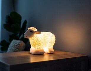 A high-end Easter candle sculpted in the shape of a lamb, softly glowing in a modern, minimalist...